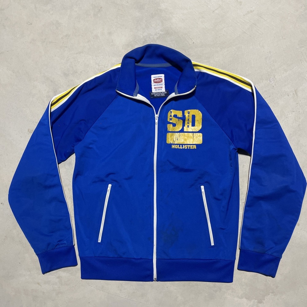 Y2K Hollister San Diego Track Warm Up Jacket Size M Blue & Yellow Vintage STAINS